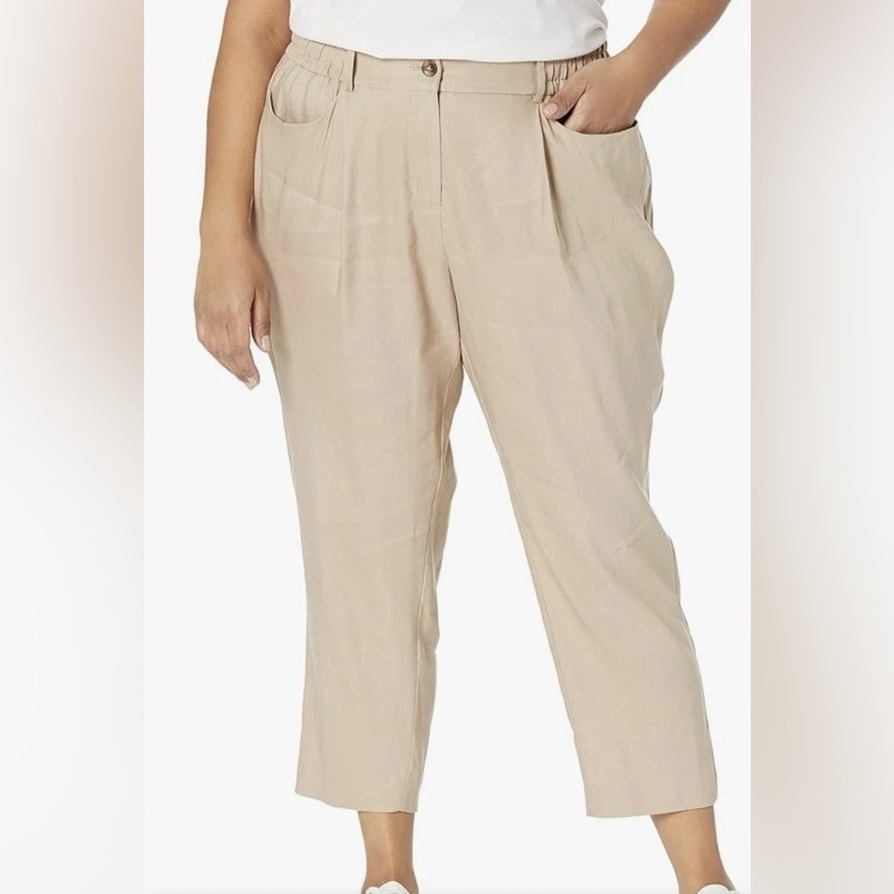 Calvin Klein Linen Plus Size Cropped Tapered Pants Size 2X Color Khaki